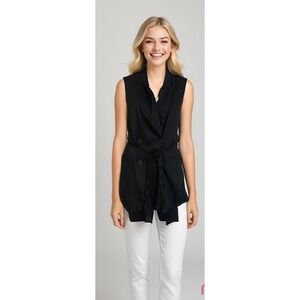 Jason Wu Sleeveless Blazer Blouse Sz M‎ Black Linen Blend Belted Lagenlook
